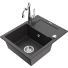 Mexen Enzo granitic single-bowl kitchen sink with drainer and Carla kitchen faucet, black speckled - 6506-76-670700-00
