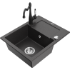 Mexen Enzo granite kitchen sink 1-bowl with drainer and Carla kitchen faucet, speckled black - 6506-76-670700-70