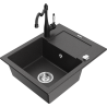 Mexen Enzo Single-bowl granite sink with drainer and kitchen faucet Carla, speckled black - 6506-76-670700-70
