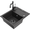 Mexen Enzo granite kitchen sink single-bowl with drainer and kitchen faucet Carla, black speckled - 6506-76-670700-70-B
