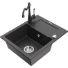 Mexen Enzo 1-bowl granite sink with drainer and Carla kitchen faucet, speckled black - 6506-76-670700-76