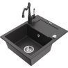 Mexen Enzo 1-bowl granite sink with drainer and Carla kitchen tap, speckled black - 6506-76-670700-76