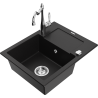 Mexen Enzo 1-bowl granite sink with drainer and Carla kitchen faucet, black - 6506-77-670700-00