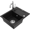 Mexen Enzo granite kitchen sink with 1 bowl, drainer, and Carla kitchen faucet, black - 6506-77-670700-00