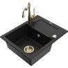 Mexen Enzo 1-bowl granite sink with drainer and kitchen faucet Carla, black - 6506-77-670700-50