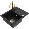 Mexen Enzo granite kitchen sink with one basin, drainer, and kitchen faucet Carla, black - 6506-77-670700-50
