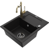 Mexen Enzo 1-bowl granite sink with drainer and Carla kitchen tap, black - 6506-77-670700-50-B