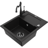 Mexen Enzo 1-Bowl Granite Sink with Drainer and Carla Kitchen Faucet, Black - 6506-77-670700-70-B