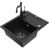 Mexen Enzo granite kitchen sink with 1 bowl, drainer, and Carla kitchen faucet, black - 6506-77-670700-70-B
