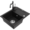 Mexen Enzo granite kitchen sink 1-bowl with drainer and Carla kitchen faucet, black - 6506-77-670700-70