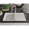 Mexen Leo granite kitchen sink 1-bowl with drainer and Aster kitchen faucet, white - 6501-20-73450-02