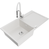Mexen Leo granite kitchen sink 1-bowl with drainer and Aster kitchen faucet, white - 6501-20-73450-02
