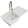 Mexen Leo granite kitchen sink single-bowl with drainer and Aster kitchen faucet, white - 6501-20-73450-07