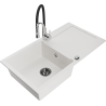 Mexen Leo granite sink 1-bowl with drainer and Aster kitchen faucet, white - 6501-20-73450-07-B