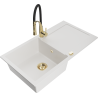 Mexen Leo 1-bowl granite sink with drainer and Aster kitchen faucet, white - 6501-20-73450-57-G
