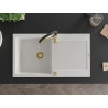 Mexen Leo 1-bowl granite sink with drainer and Aster kitchen faucet, white - 6501-20-73450-57-G