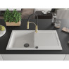 Mexen Leo granite kitchen sink with 1 bowl, drainer, and Aster kitchen faucet, white - 6501-20-73450-57-B