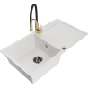 Mexen Leo granite kitchen sink with 1 bowl, drainer, and Aster kitchen faucet, white - 6501-20-73450-57-B
