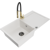 Mexen Leo granite sink 1-chamber with drainer and kitchen faucet Aster, white - 6501-20-73450-57-B