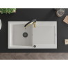 Mexen Leo granite sink 1-chamber with drainer and kitchen faucet Aster, white - 6501-20-73450-57-B
