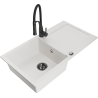Mexen Leo 1-basin granite sink with drainer and Aster kitchen faucet, white - 6501-20-73450-70-B