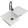 Mexen Leo granite sink 1-bowl with drainer and Aster kitchen tap, white - 6501-20-73450-70-B