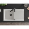 Mexen Leo granit sink single-bowl with drainer and Aster kitchen faucet, white - 6501-20-73450-70-B