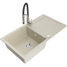 Mexen Leo 1-bowl granite sink with drainer and Aster kitchen faucet, beige - 6501-69-73450-07