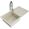 Mexen Leo granite kitchen sink 1-bowl with drainer and kitchen faucet Aster, beige - 6501-69-73450-07