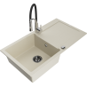 Mexen Leo 1-compartment granite sink with a drip tray and kitchen mixer tap Aster, Beige - 6501-69-73450-07-B