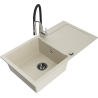 Mexen Leo granite single-bowl sink with drainer and Aster kitchen faucet, beige - 6501-69-73450-07-B