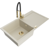 Mexen Leo granite sink single-bowl with drainer and Aster kitchen tap, beige - 6501-69-73450-57-G