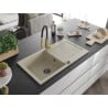 Mexen Leo granite kitchen sink 1-bowl with drainer and Aster kitchen tap, beige - 6501-69-73450-57-B