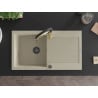 Mexen Leo granite kitchen sink 1-bowl with drainer and Aster kitchen tap, beige - 6501-69-73450-57-B