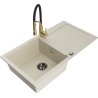 Mexen Leo granite kitchen sink 1-bowl with drainer and Aster kitchen tap, beige - 6501-69-73450-57-B