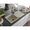 Mexen Leo granite kitchen sink 1-bowl with drainer and kitchen faucet Aster, beige - 6501-69-73450-70-B