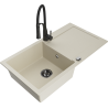 Mexen Leo 1-compartment granite sink with a drip tray and kitchen mixer tap Aster, Beige - 6501-69-73450-70-B