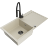 Mexen Leo granite kitchen sink 1-bowl with drainer and kitchen faucet Aster, beige - 6501-69-73450-70-B