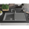 Mexen Leo 1-bowl granite sink with drainer and Aster kitchen faucet, gray - 6501-71-73450-07