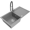 Mexen Leo 1-bowl granite sink with drainer and Aster kitchen tap, grey - 6501-71-73450-07