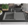 Mexen Leo 1-bowl granite sink with drainer and Aster kitchen faucet, gray - 6501-71-73450-07-B