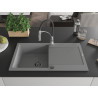 Mexen Leo granite kitchen sink 1-bowl with drainer and Aster kitchen faucet, gray - 6501-71-73450-07-B