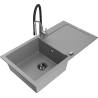 Mexen Leo 1-bowl granite sink with drainer and Aster kitchen faucet, gray - 6501-71-73450-07-B