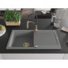 Mexen Leo granite sink 1-bowl with drainer and Aster kitchen tap, grey - 6501-71-73450-57-G