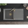 Mexen Leo 1-bowl granite sink with drainer and Aster kitchen faucet, gray - 6501-71-73450-57-G