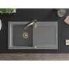 Mexen Leo granite sink 1-bowl with drainer and Aster kitchen tap, grey - 6501-71-73450-57-G