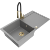 Mexen Leo 1-compartment granite sink with a drip tray and kitchen mixer tap Aster, Grey - 6501-71-73450-57-G