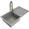 Mexen Leo granite sink 1-bowl with drainer and Aster kitchen tap, grey - 6501-71-73450-57-G