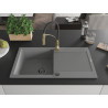 Mexen Leo granite kitchen sink 1-bowl with drainer and Aster kitchen faucet, gray - 6501-71-73450-57-B
