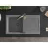 Mexen Leo 1-bowl Granite Sink with Drainer and Aster Kitchen Faucet, Gray - 6501-71-73450-57-B